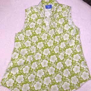 Pinecone Hill green floral cotton sleeveless top sz M